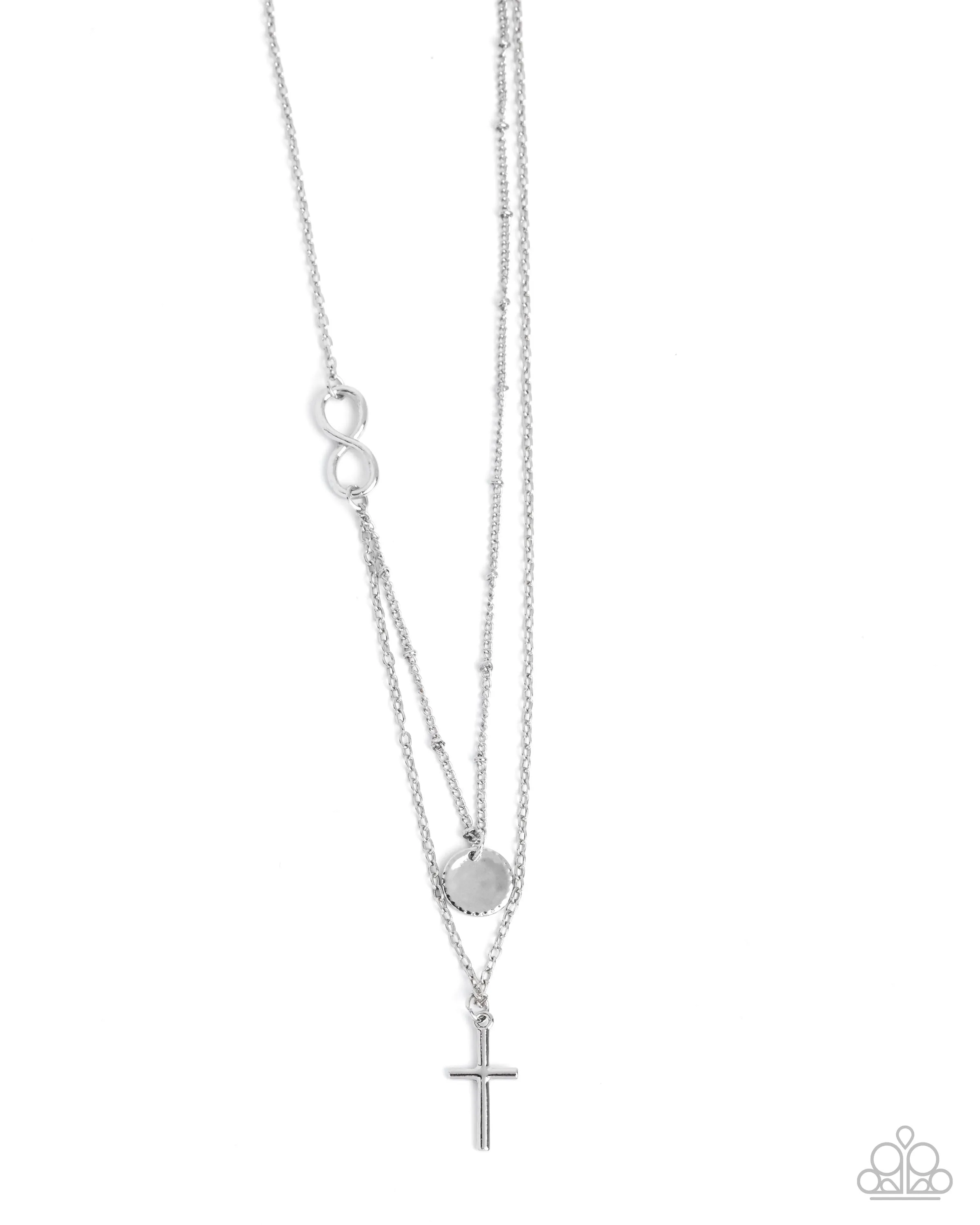 Eternal Embrace - Silver - Cross, Infinity, and Disc Tiered Religious Paparazzi Short Necklace