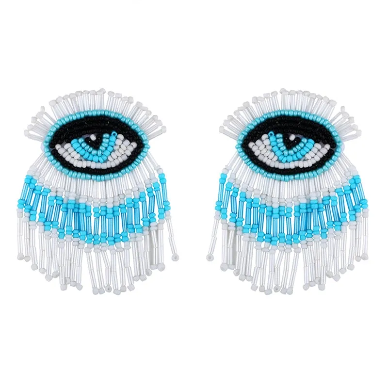 Evil Eye Beaded Tassel Earrings