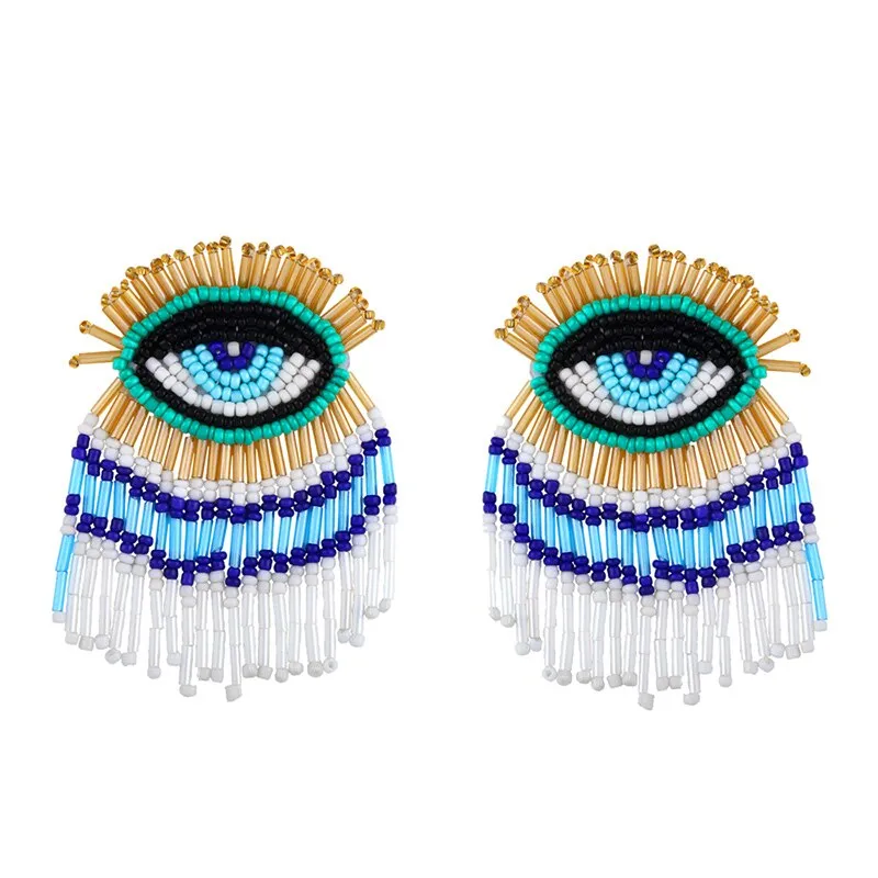 Evil Eye Beaded Tassel Earrings