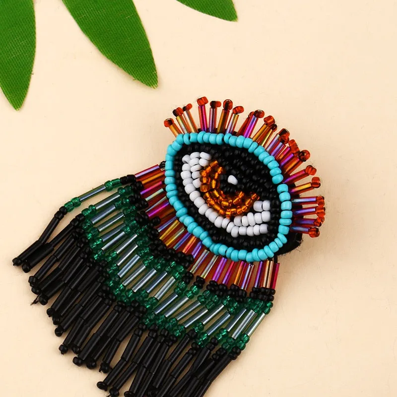 Evil Eye Beaded Tassel Earrings