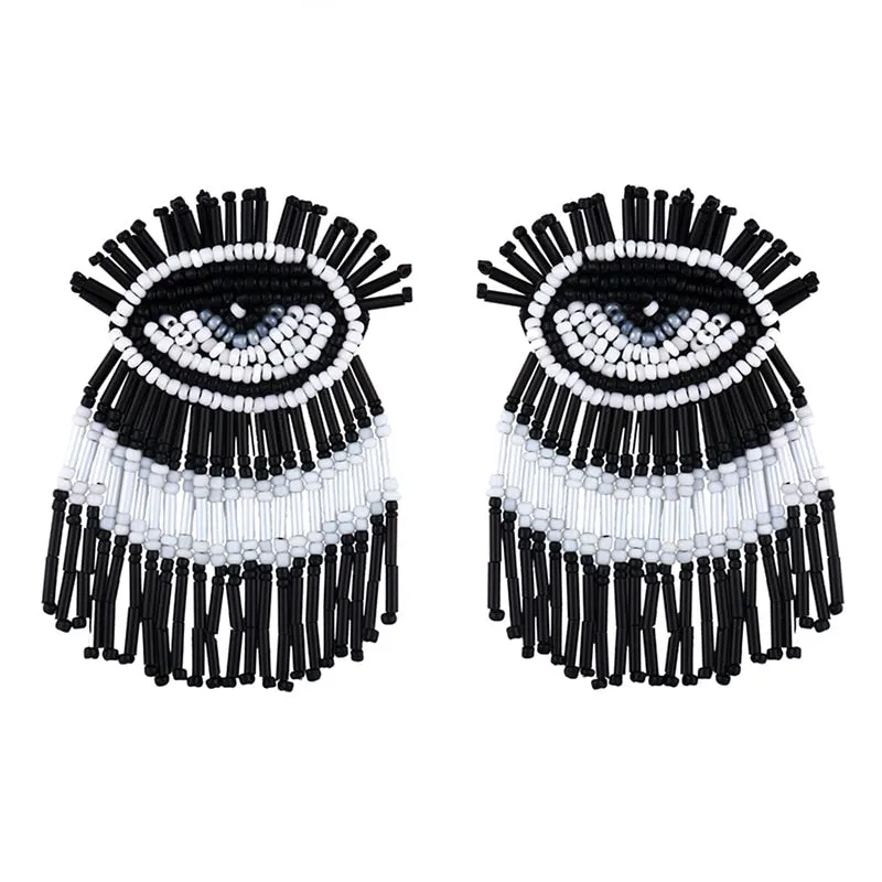 Evil Eye Beaded Tassel Earrings
