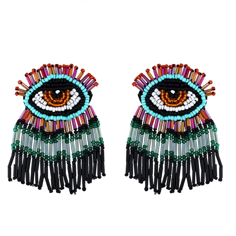 Evil Eye Beaded Tassel Earrings