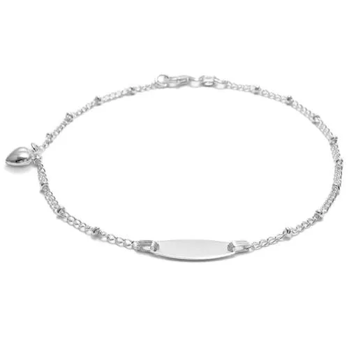 Exquisite Sterling Silver Engravable Plate with Heart 9" Anklet