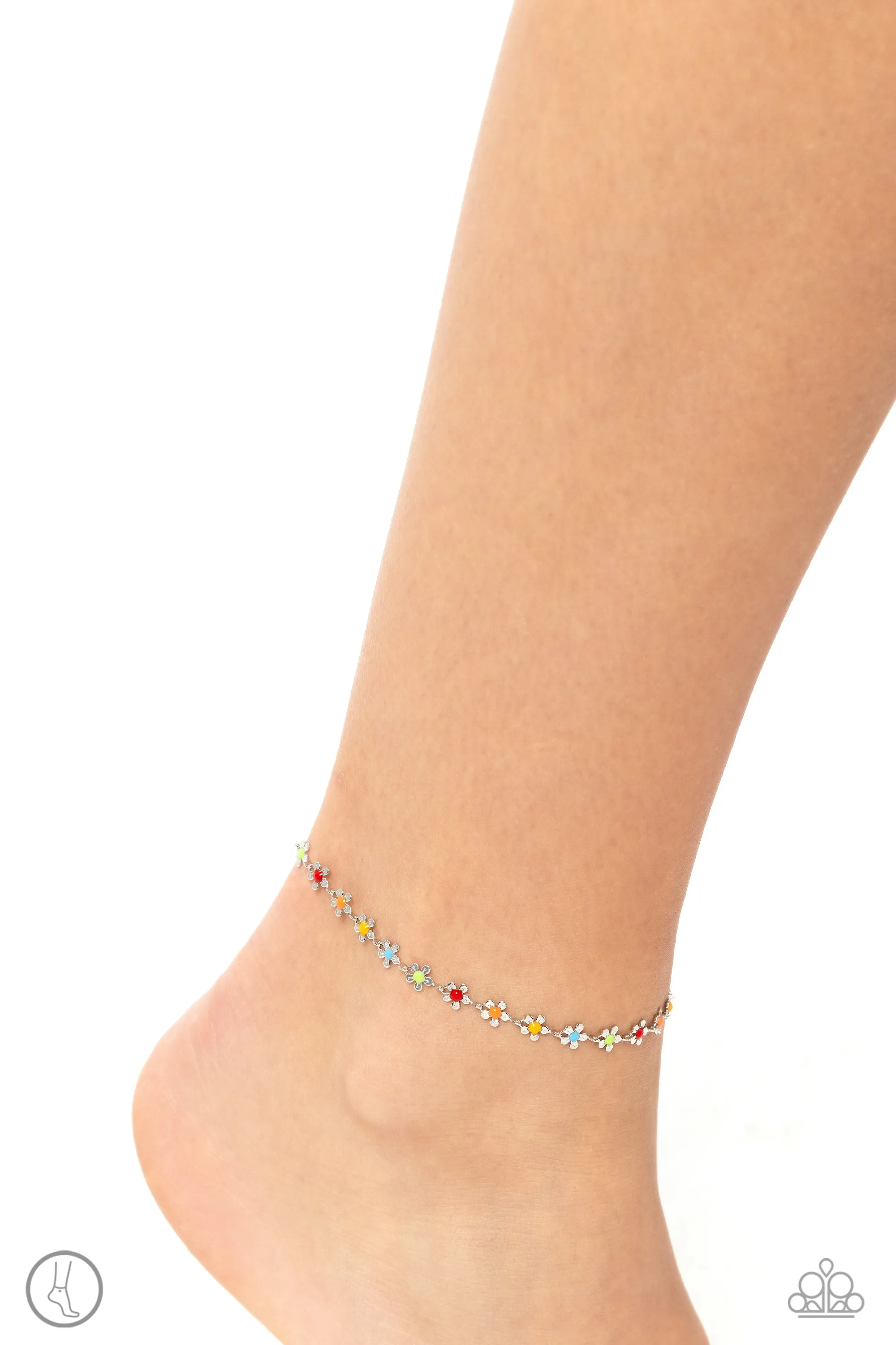 Familiar Florals - Multi - Colorful Painted Center Flower Paparazzi Anklet