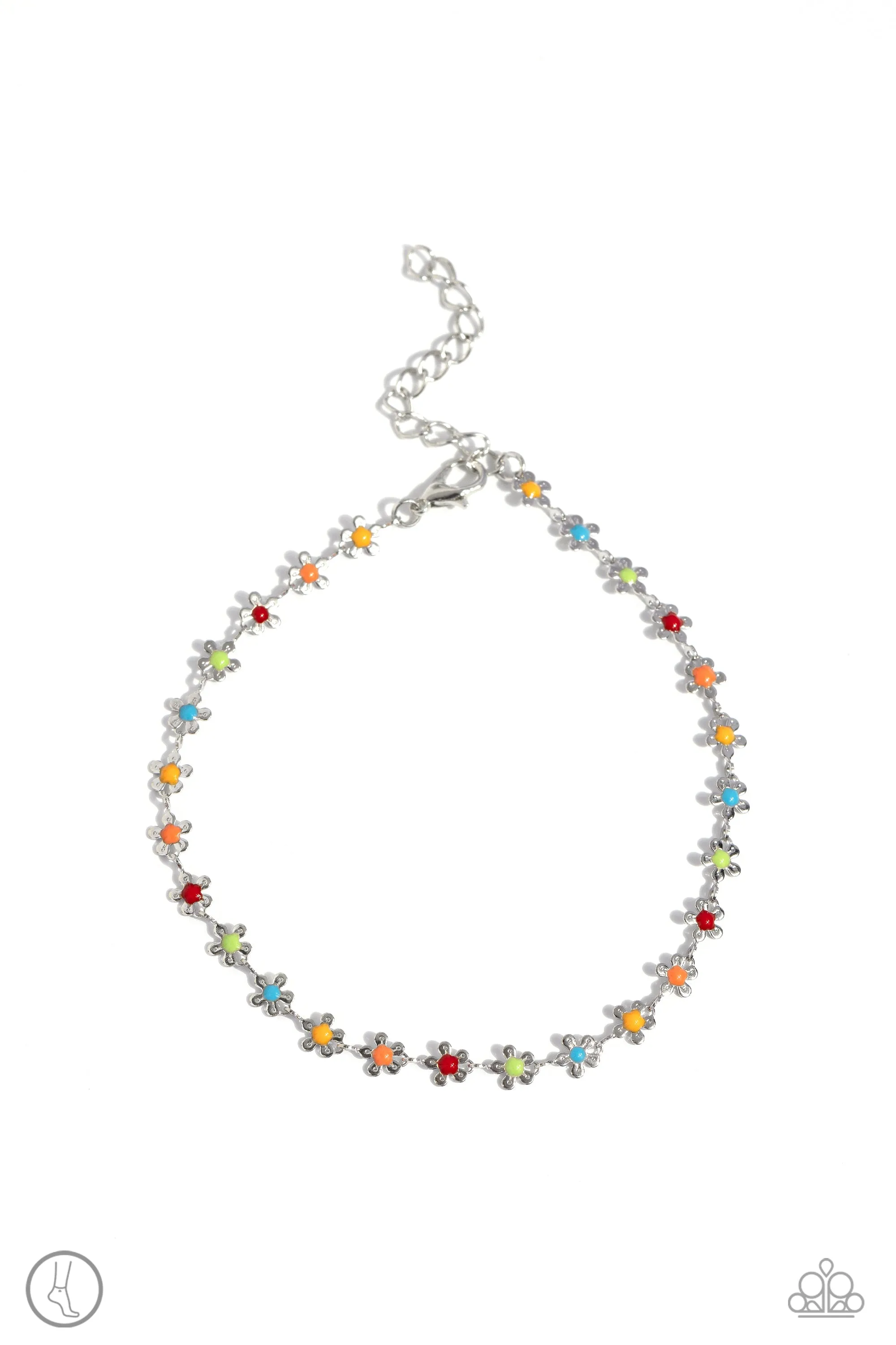Familiar Florals - Multi - Colorful Painted Center Flower Paparazzi Anklet
