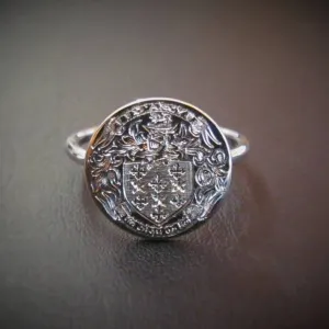 Family Coat of Arms Hand Engraved Round 15mm  -  Sterling Silver Signet Ring