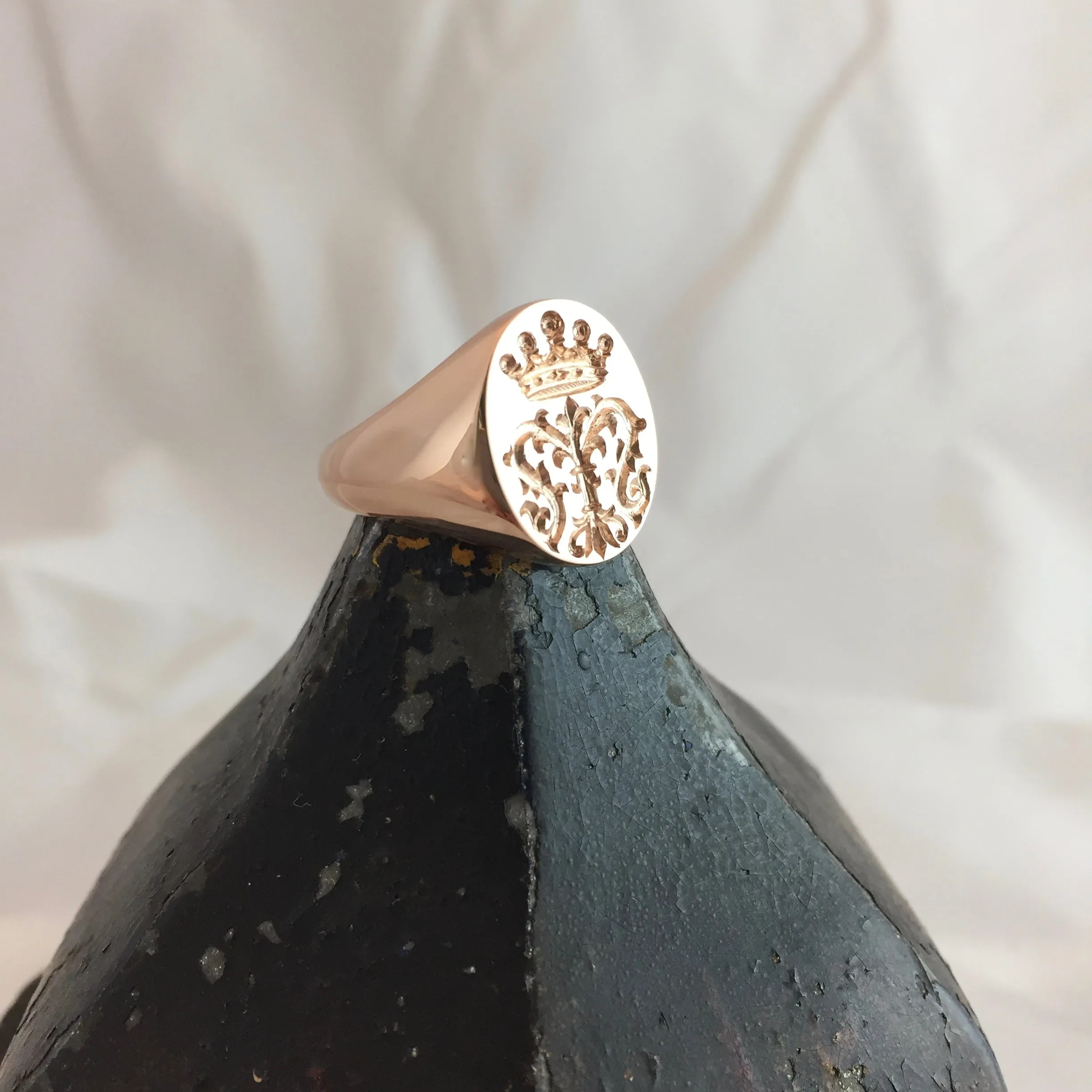 Family Crest Seal Engraved 16mm x 13mm  -  9 Carat Rose Gold Signet Ring