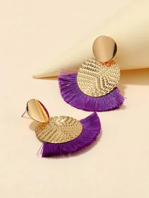 Fan Tassel Earrings Purple