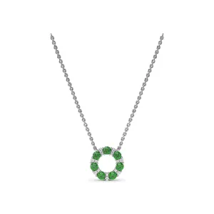 Fana 14k White Gold Shared Prong Emerald and Diamond Circle Necklace
