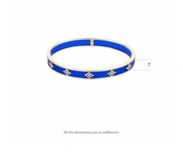 Farah Khan 18K Yellow Gold 8mm Aruba Blue Ceramic Hinged Bangle