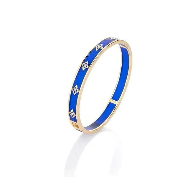 Farah Khan 18K Yellow Gold 8mm Aruba Blue Ceramic Hinged Bangle