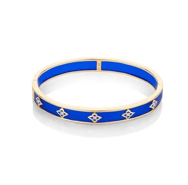 Farah Khan 18K Yellow Gold 8mm Aruba Blue Ceramic Hinged Bangle