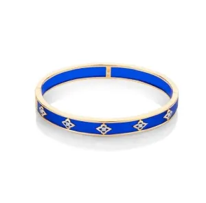 Farah Khan 18K Yellow Gold 8mm Aruba Blue Ceramic Hinged Bangle