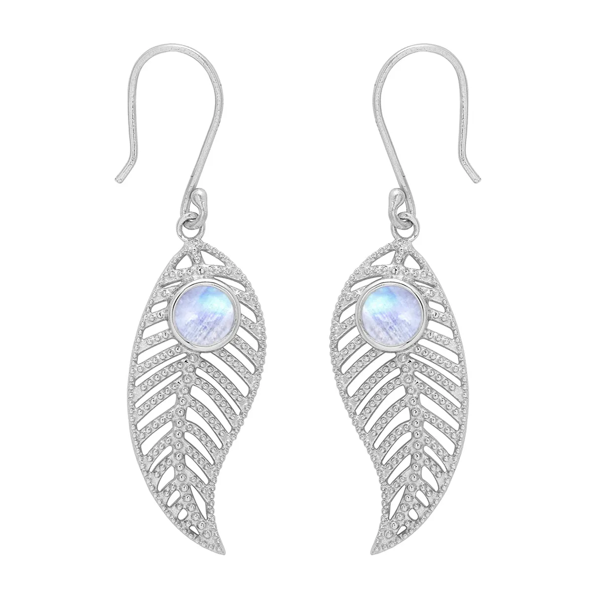 Feather Design Round Shape Multi Choice Gemstone 925 Sterling Silver Earring