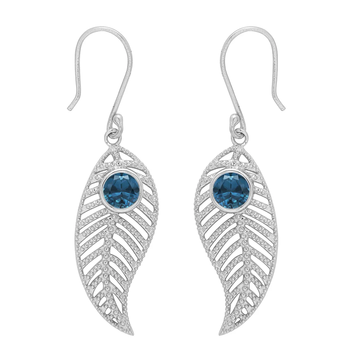 Feather Design Round Shape Multi Choice Gemstone 925 Sterling Silver Earring