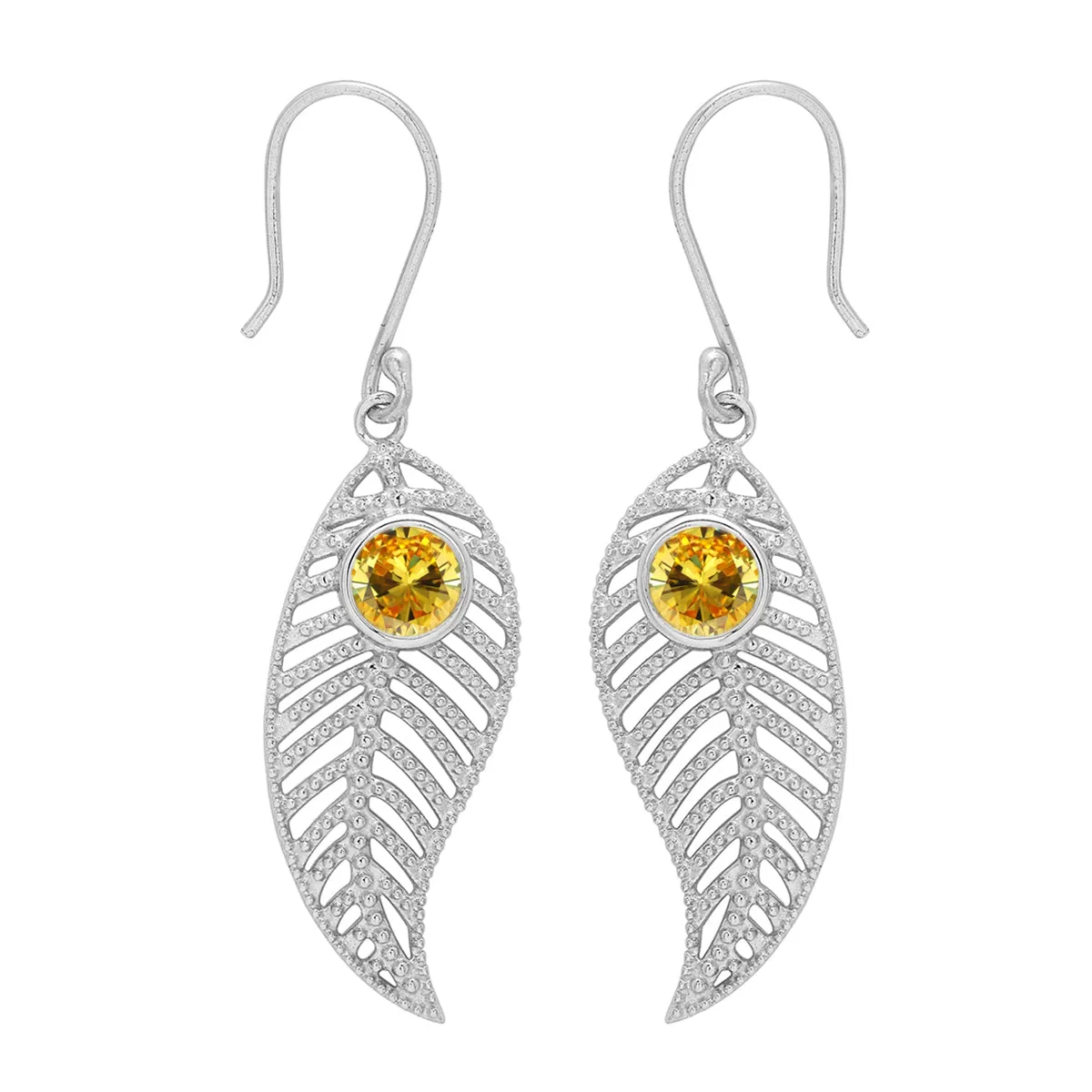 Feather Design Round Shape Multi Choice Gemstone 925 Sterling Silver Earring