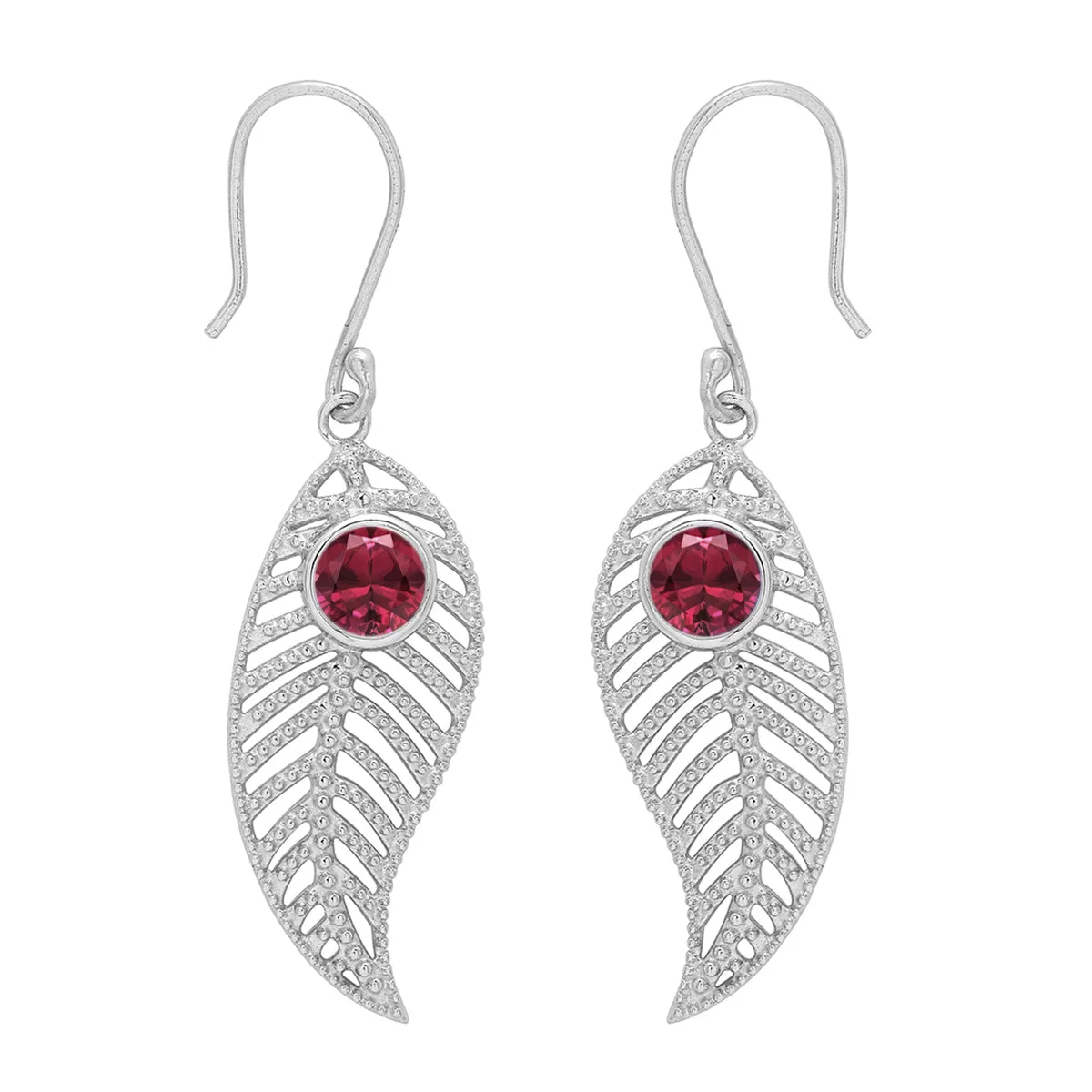 Feather Design Round Shape Multi Choice Gemstone 925 Sterling Silver Earring