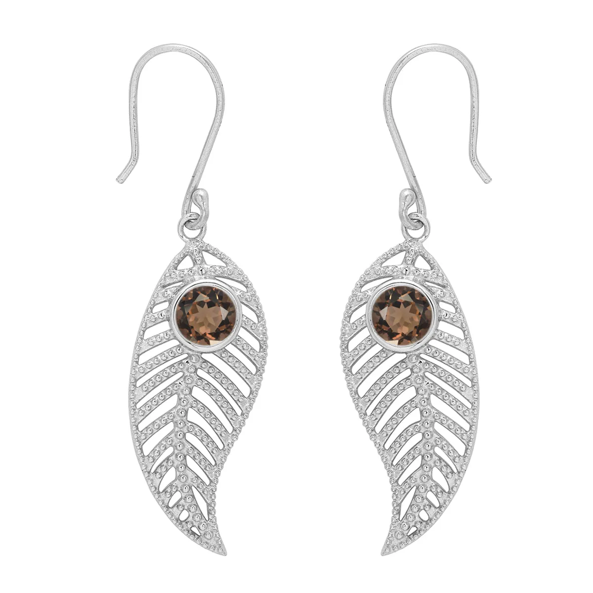 Feather Design Round Shape Multi Choice Gemstone 925 Sterling Silver Earring