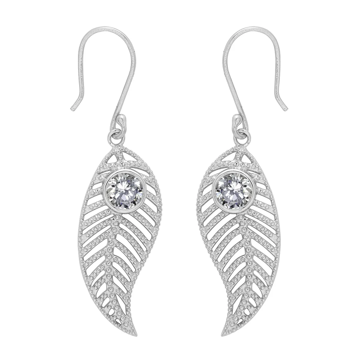 Feather Design Round Shape Multi Choice Gemstone 925 Sterling Silver Earring