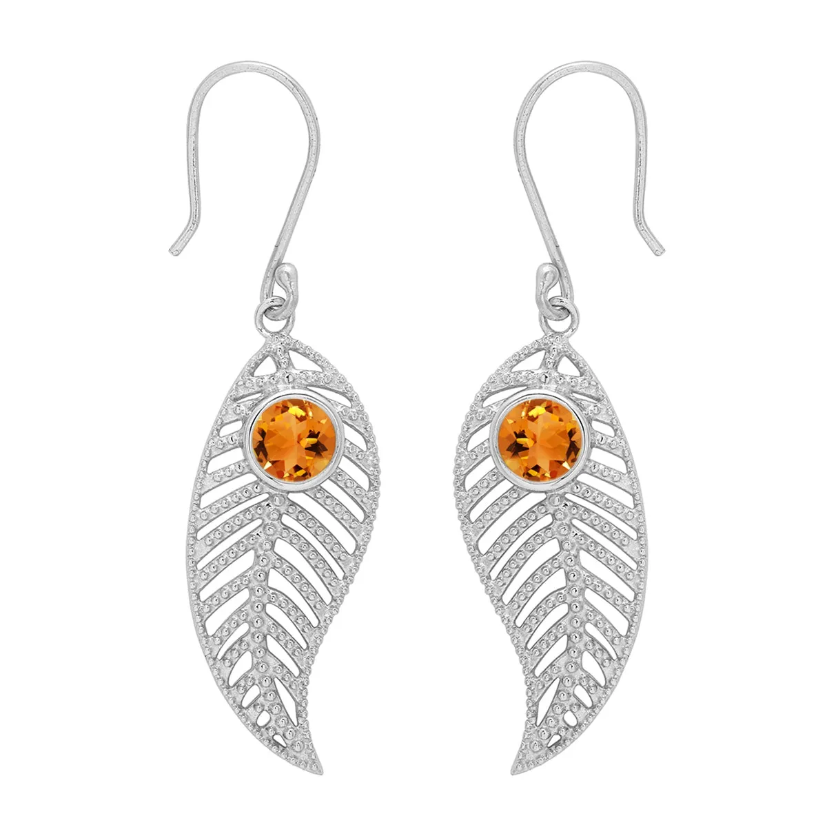 Feather Design Round Shape Multi Choice Gemstone 925 Sterling Silver Earring
