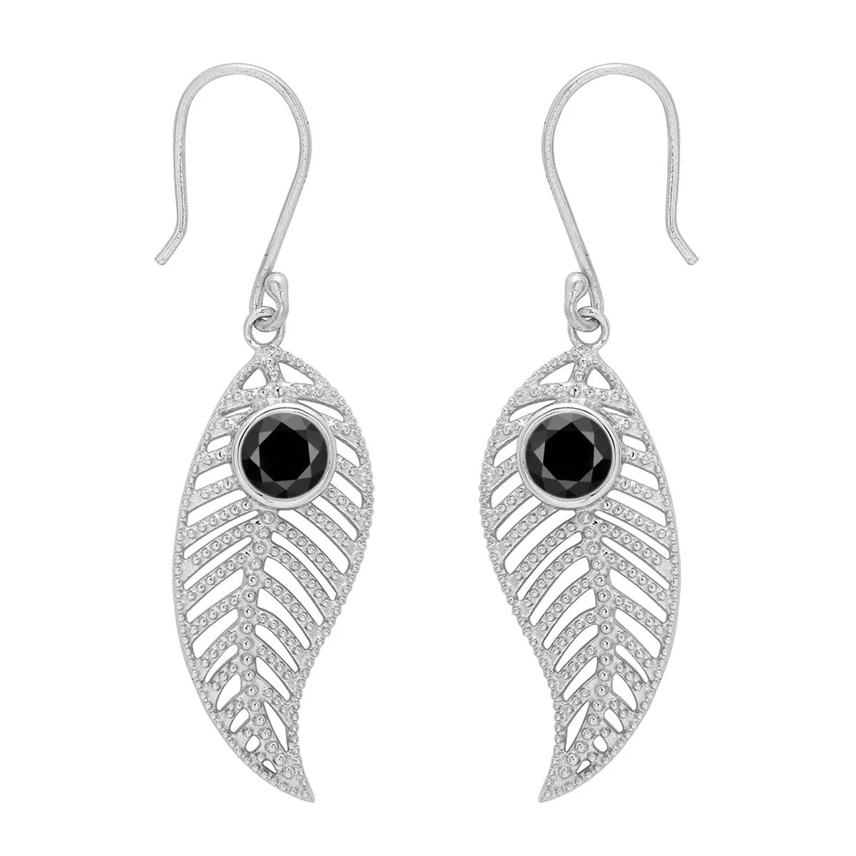 Feather Design Round Shape Multi Choice Gemstone 925 Sterling Silver Earring