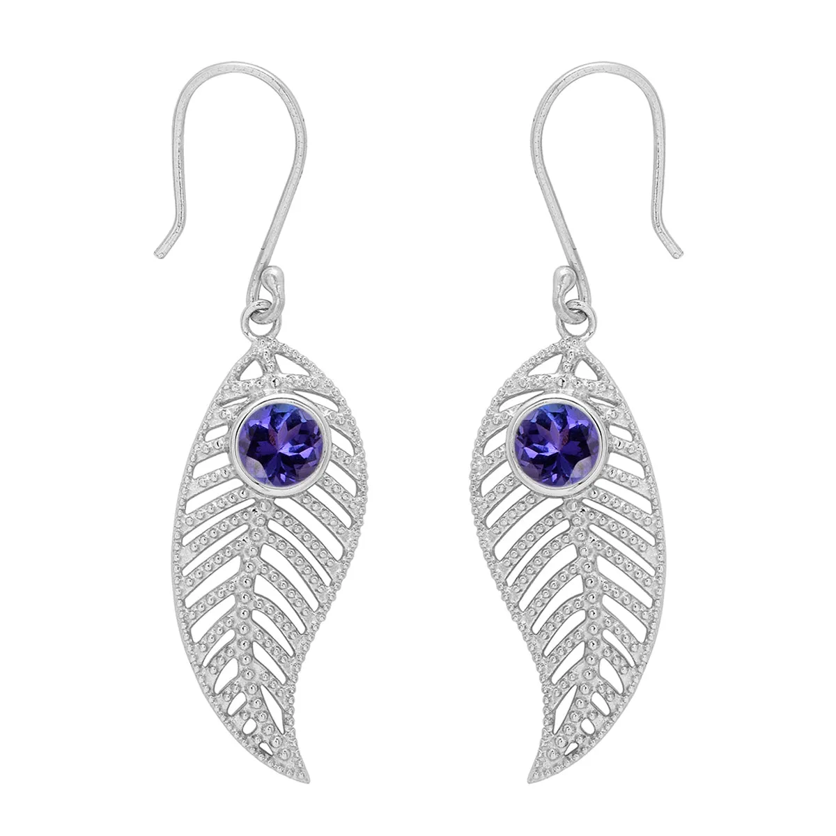 Feather Design Round Shape Multi Choice Gemstone 925 Sterling Silver Earring