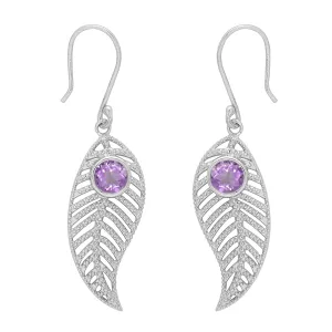 Feather Design Round Shape Multi Choice Gemstone 925 Sterling Silver Earring