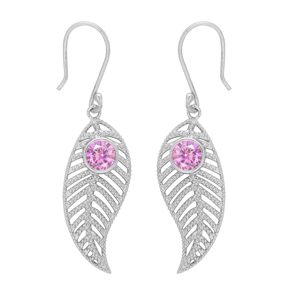 Feather Design Round Shape Multi Choice Gemstone 925 Sterling Silver Earring