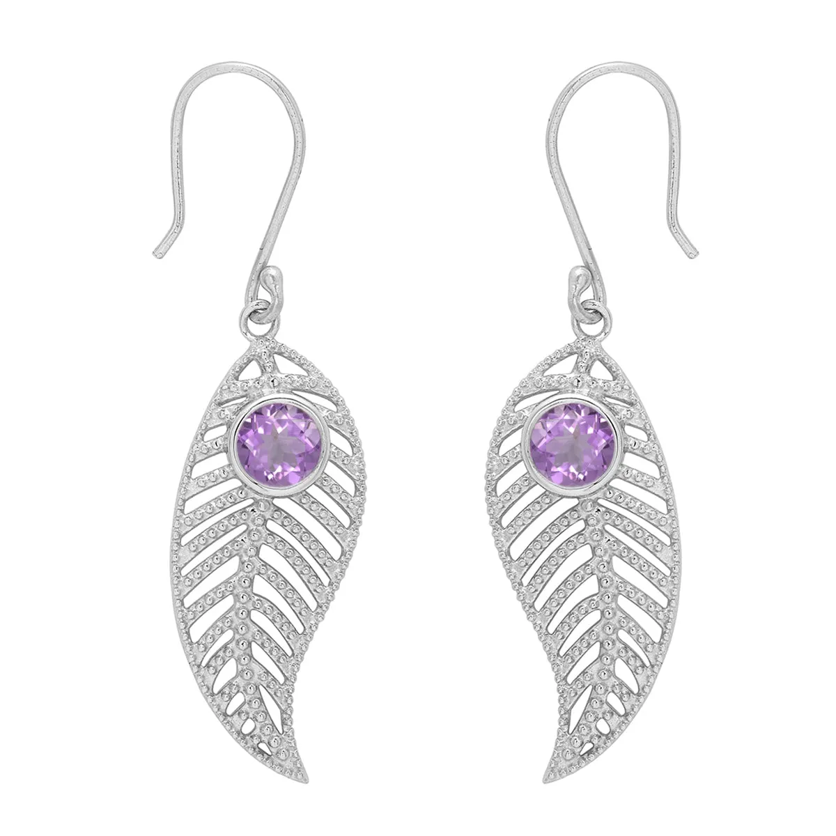 Feather Design Round Shape Multi Choice Gemstone 925 Sterling Silver Earring