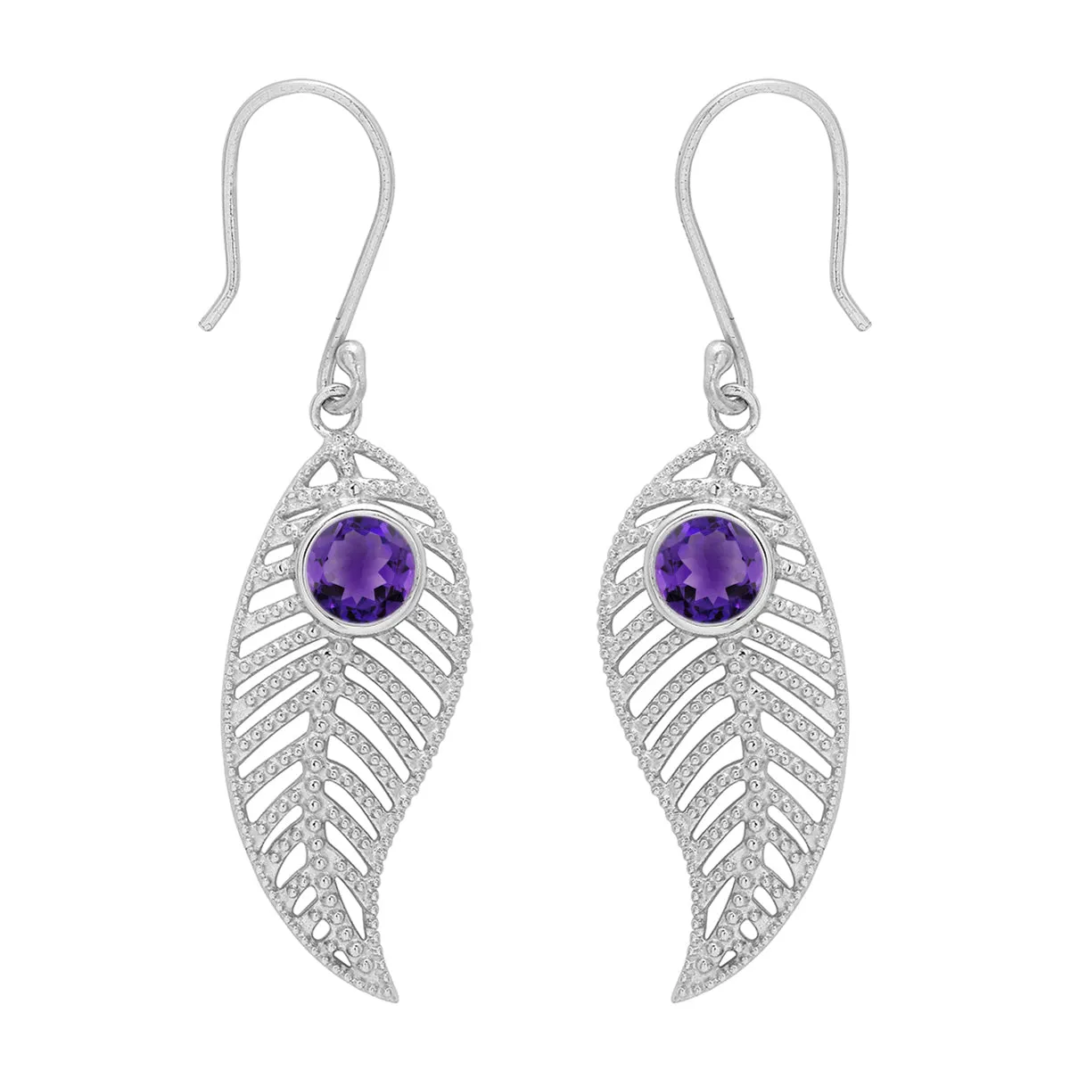 Feather Design Round Shape Multi Choice Gemstone 925 Sterling Silver Earring