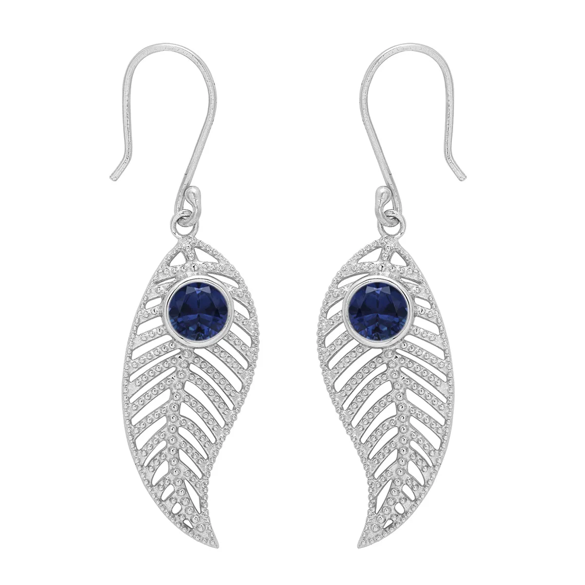 Feather Design Round Shape Multi Choice Gemstone 925 Sterling Silver Earring