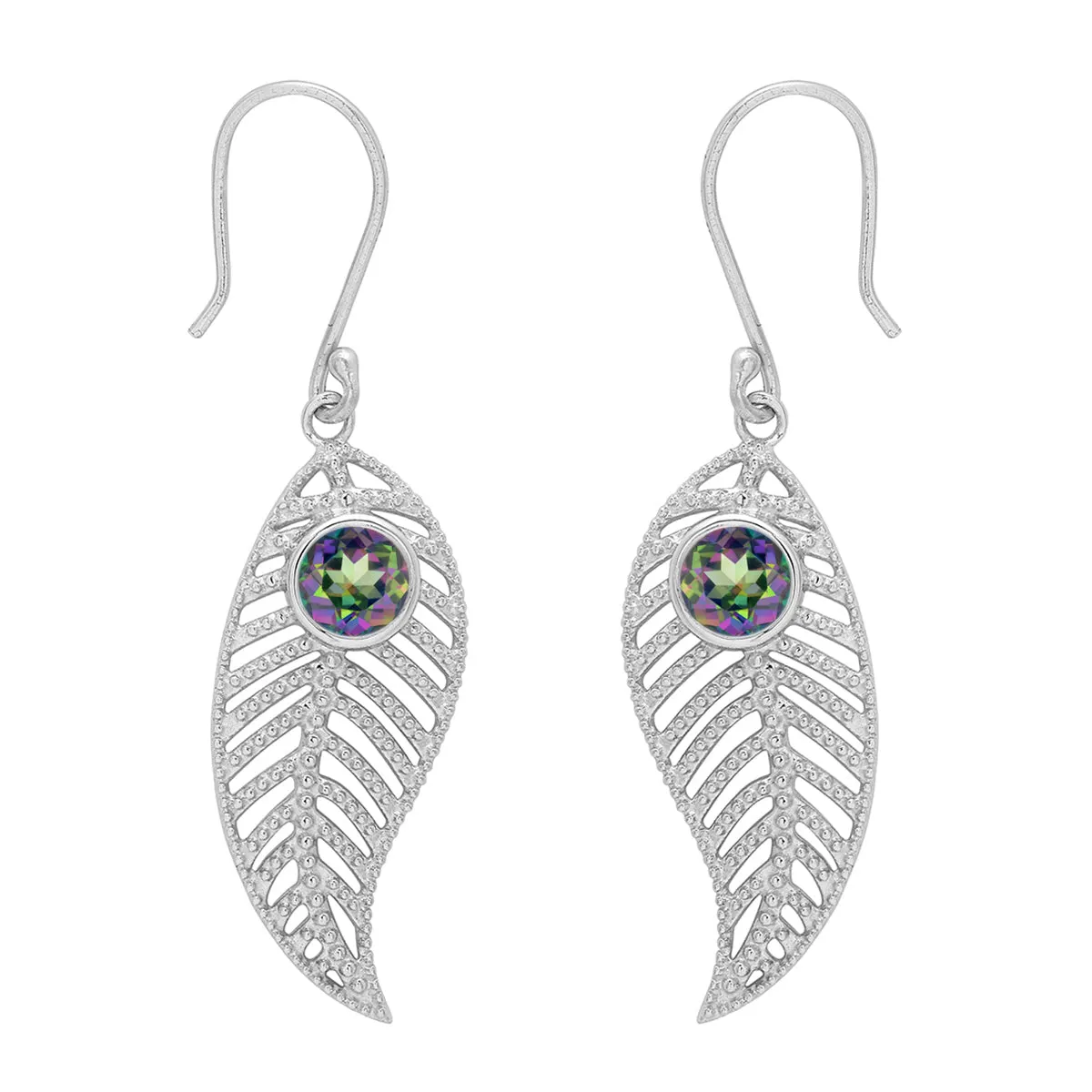 Feather Design Round Shape Multi Choice Gemstone 925 Sterling Silver Earring