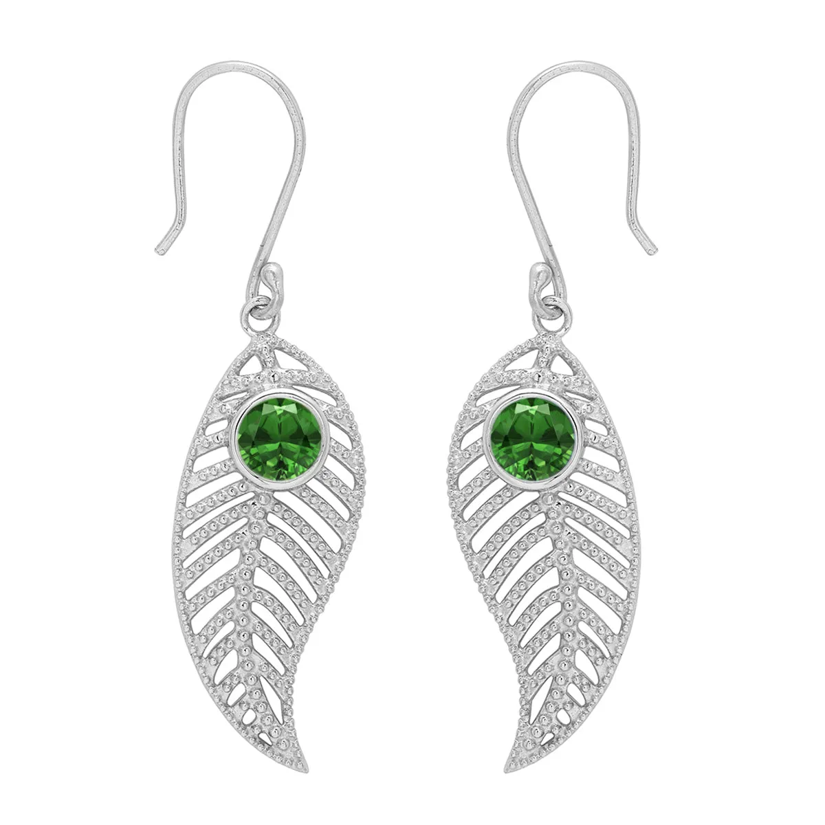 Feather Design Round Shape Multi Choice Gemstone 925 Sterling Silver Earring