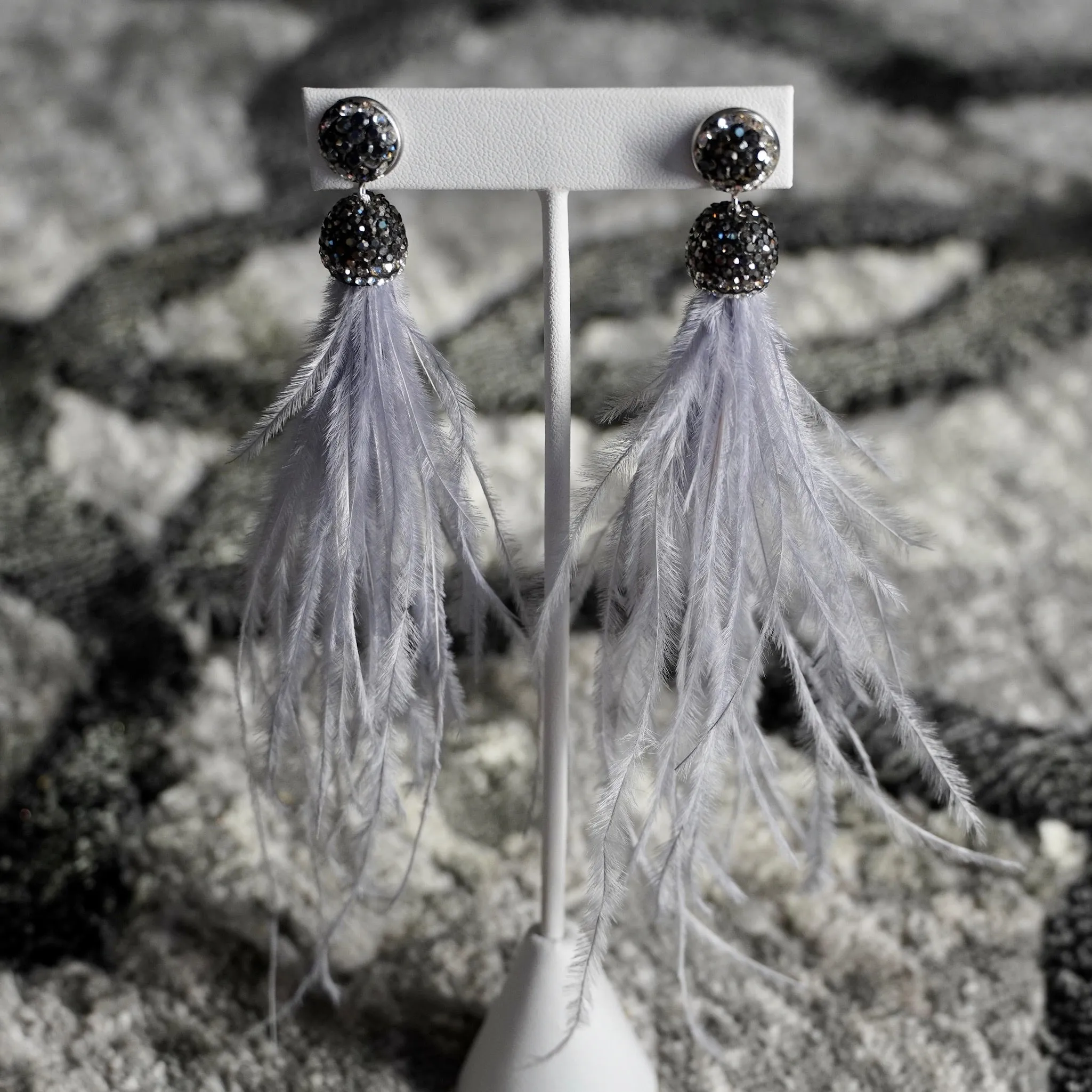 Feather Earrings Embellished with Pave Crystals 240-03 | Erika Williner Designs