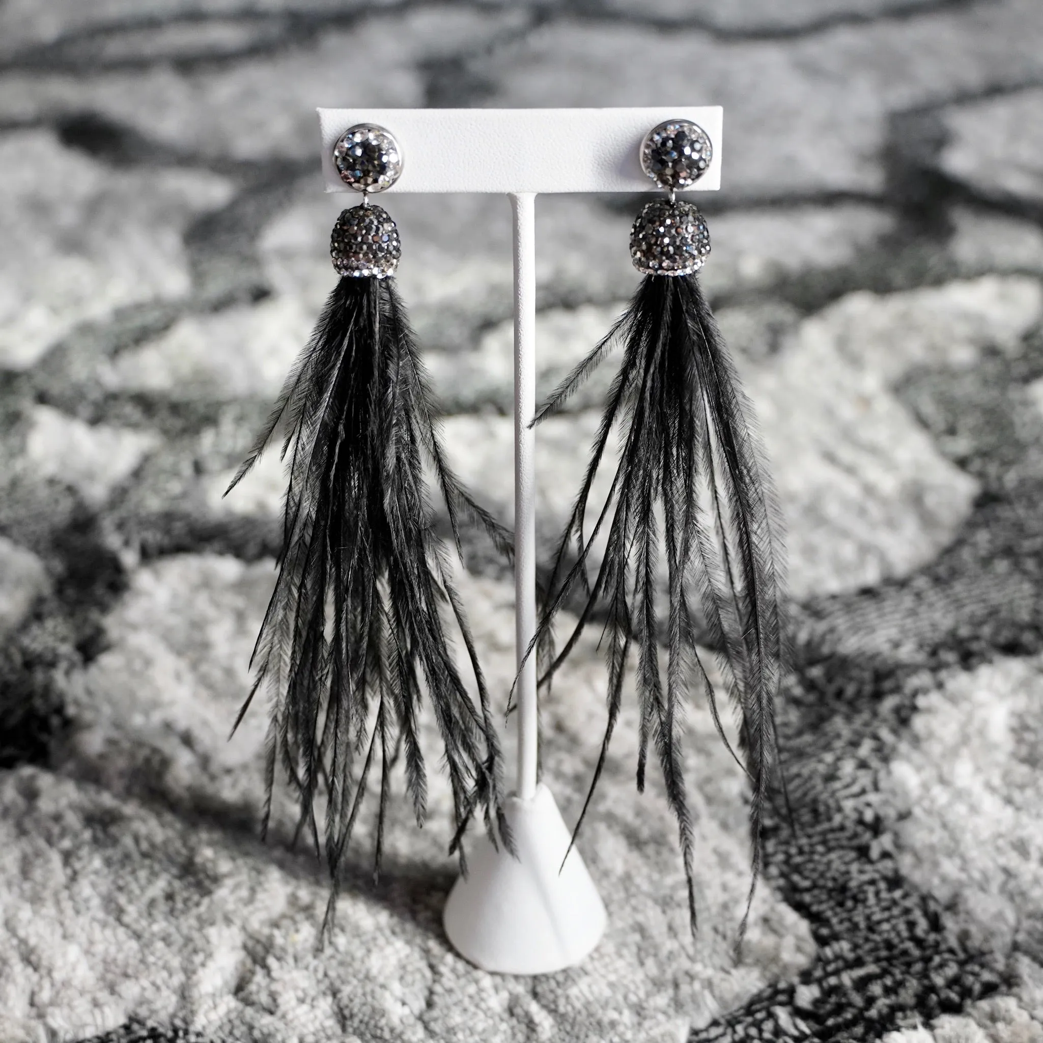 Feather Earrings Embellished with Pave Crystals 240-03 | Erika Williner Designs