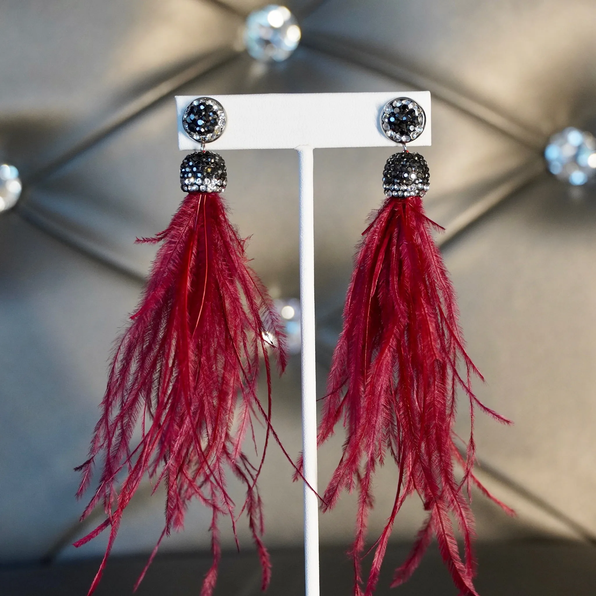 Feather Earrings Embellished with Pave Crystals 240-03 | Erika Williner Designs