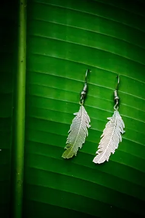 Feather Earrings - White Brass
