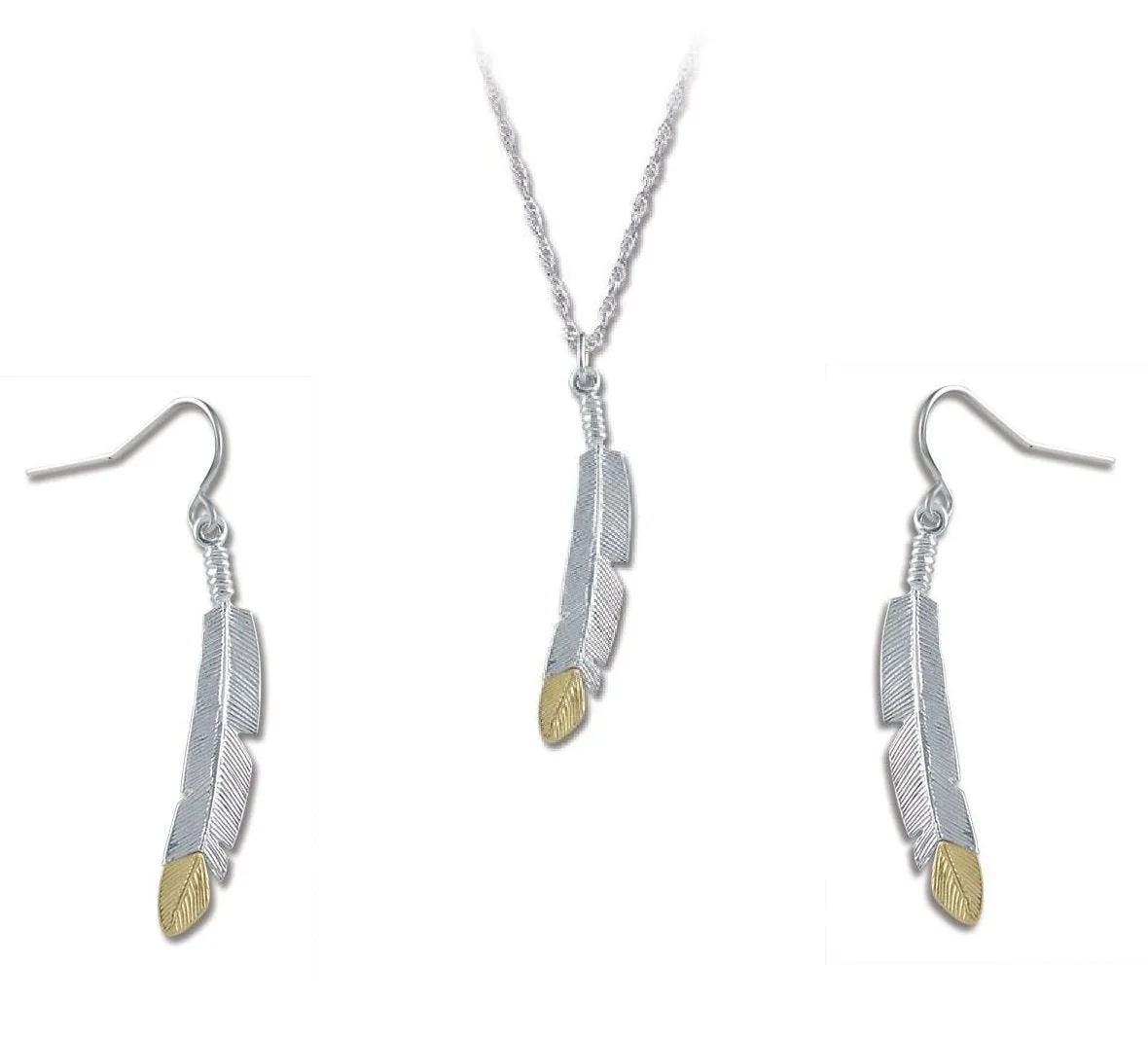 Feather II - Silver Black Hills Gold Earrings & Pendant Set