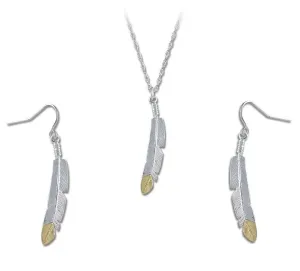 Feather II - Silver Black Hills Gold Earrings & Pendant Set