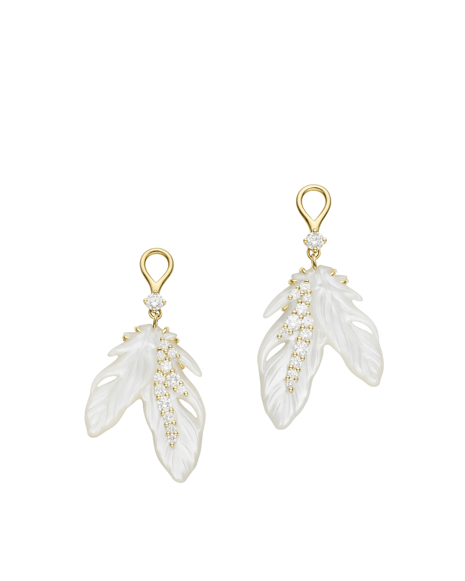 Feather Mother Of Pearl Earring Enhancers | Mother Of Pearl, Diamonds, and Yellow Gold