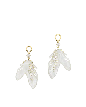 Feather Mother Of Pearl Earring Enhancers | Mother Of Pearl, Diamonds, and Yellow Gold