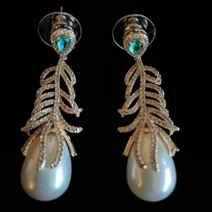 FEATHER PEARL DROP EARRINGS