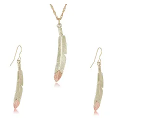 Feathers - Black Hills Gold Earrings & Pendant Set