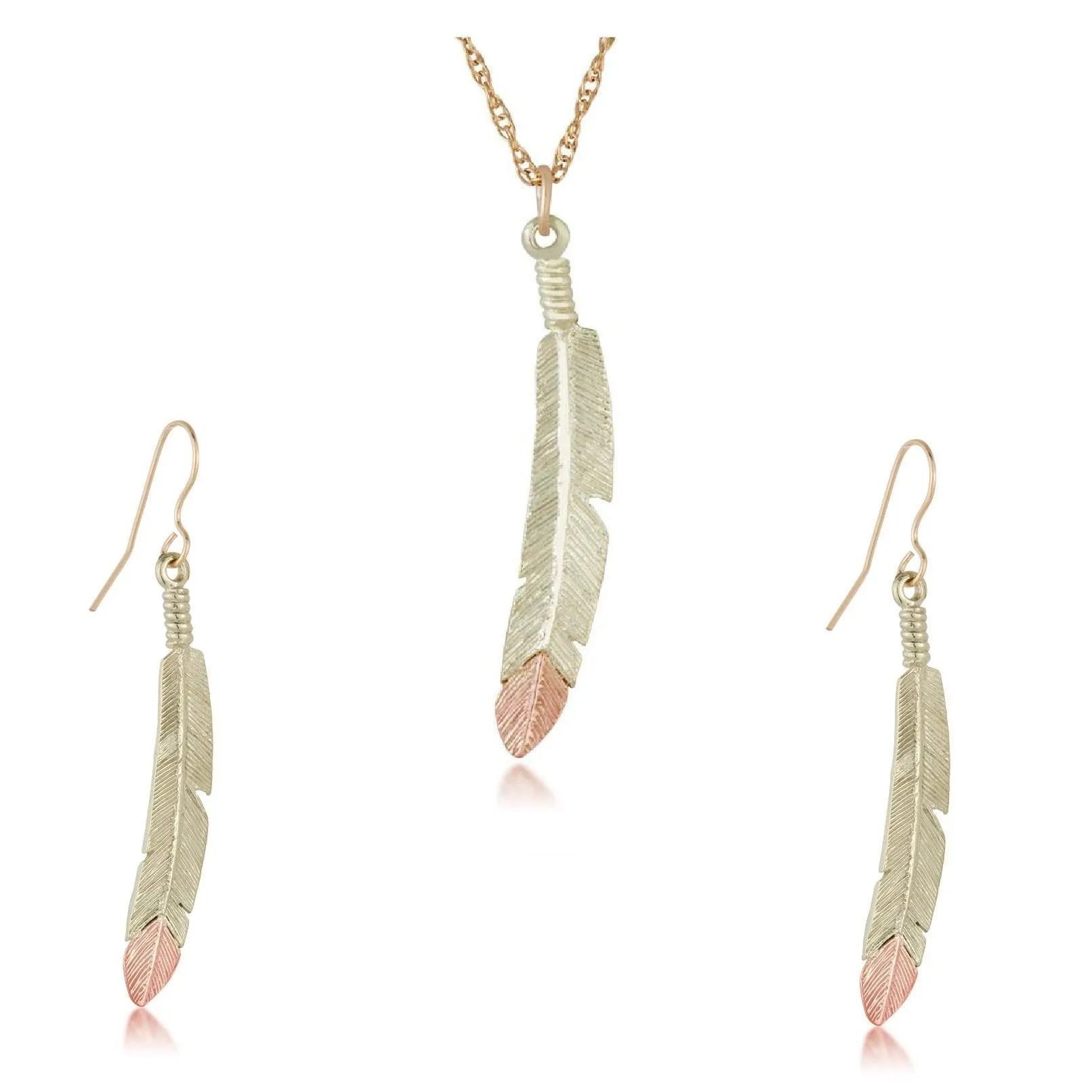 Feathers - Black Hills Gold Earrings & Pendant Set