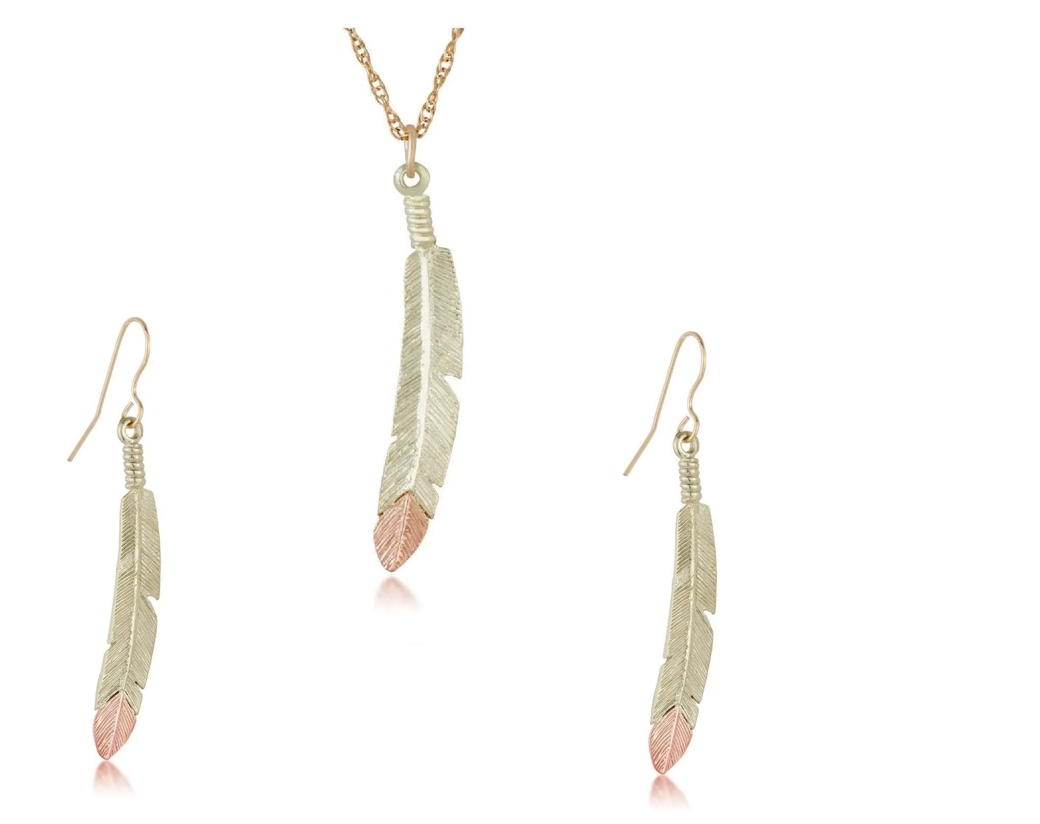 Feathers - Black Hills Gold Earrings & Pendant Set
