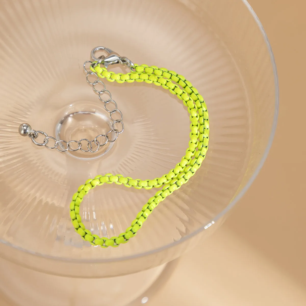 Fluorescent Green Enamel Popcorn Chain Anklet