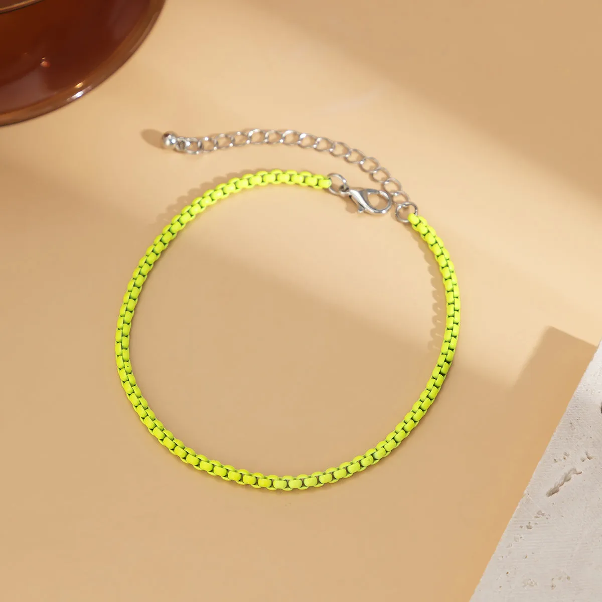 Fluorescent Green Enamel Popcorn Chain Anklet