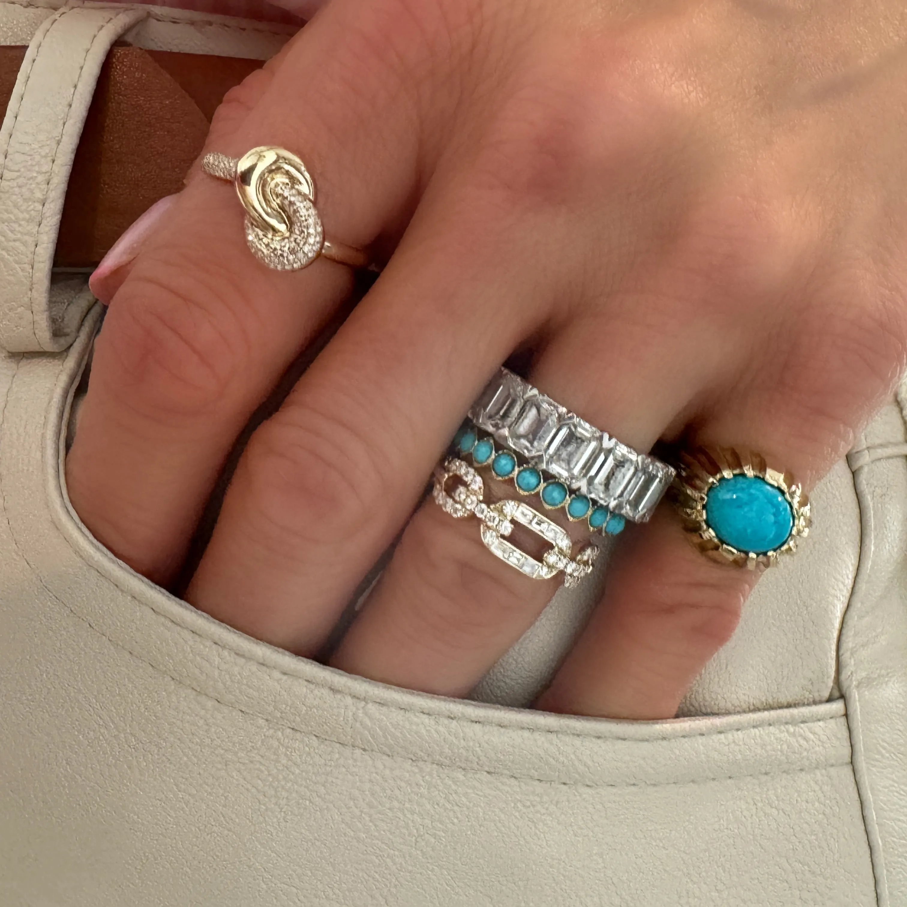 Fluted Gold & Turquoise Signet Ring