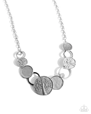 Forest Fling - Silver - Painted Disc Tree and White Gem Paparazzi Short Necklace