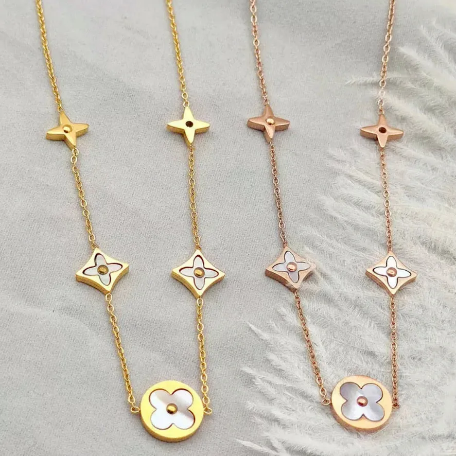 Four Leaf Clover Flower Necklace - Gold and Rose Gold